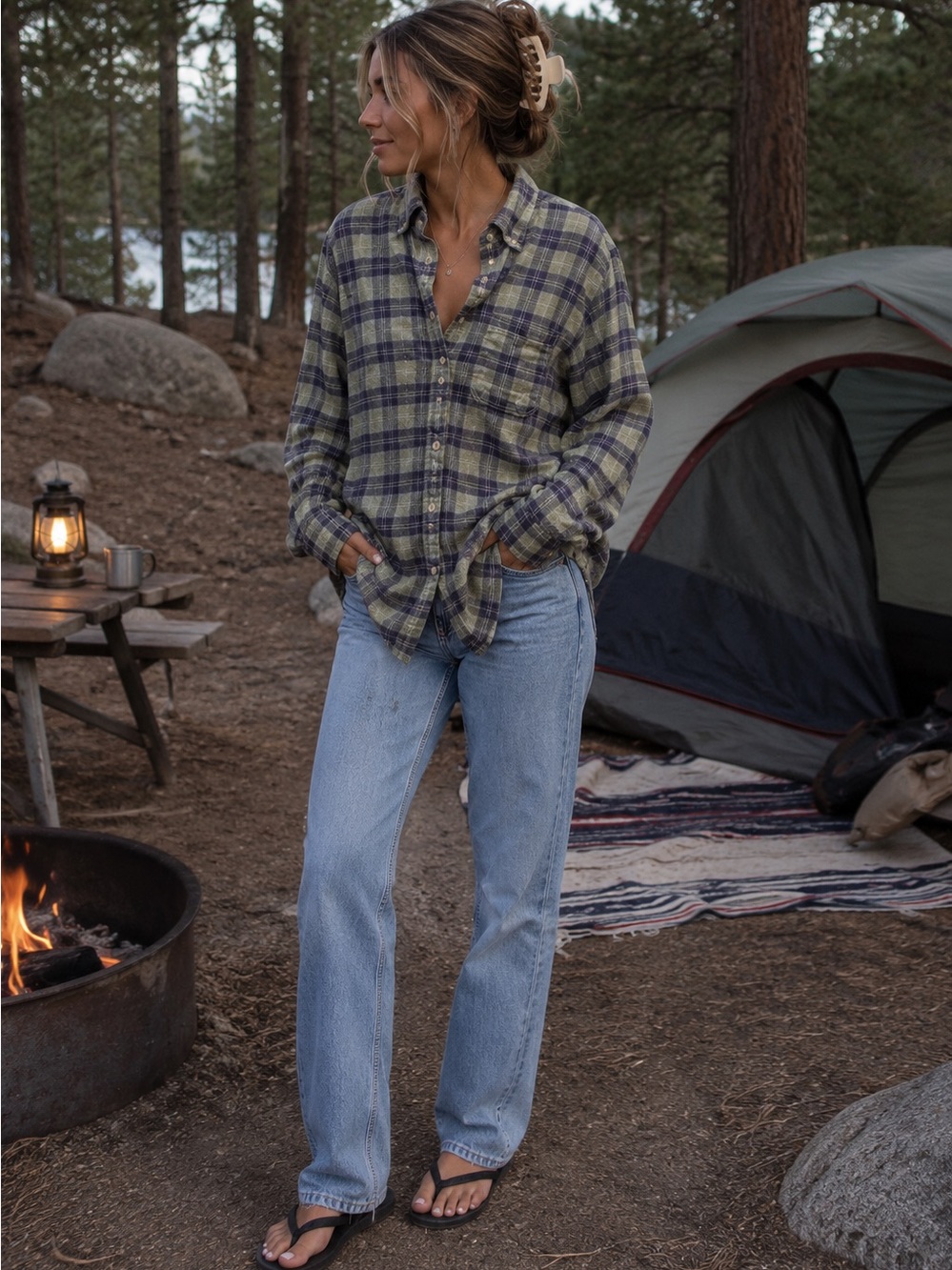 L.L. Bean Men's Green & Purple Plaid Button-Down Shirt